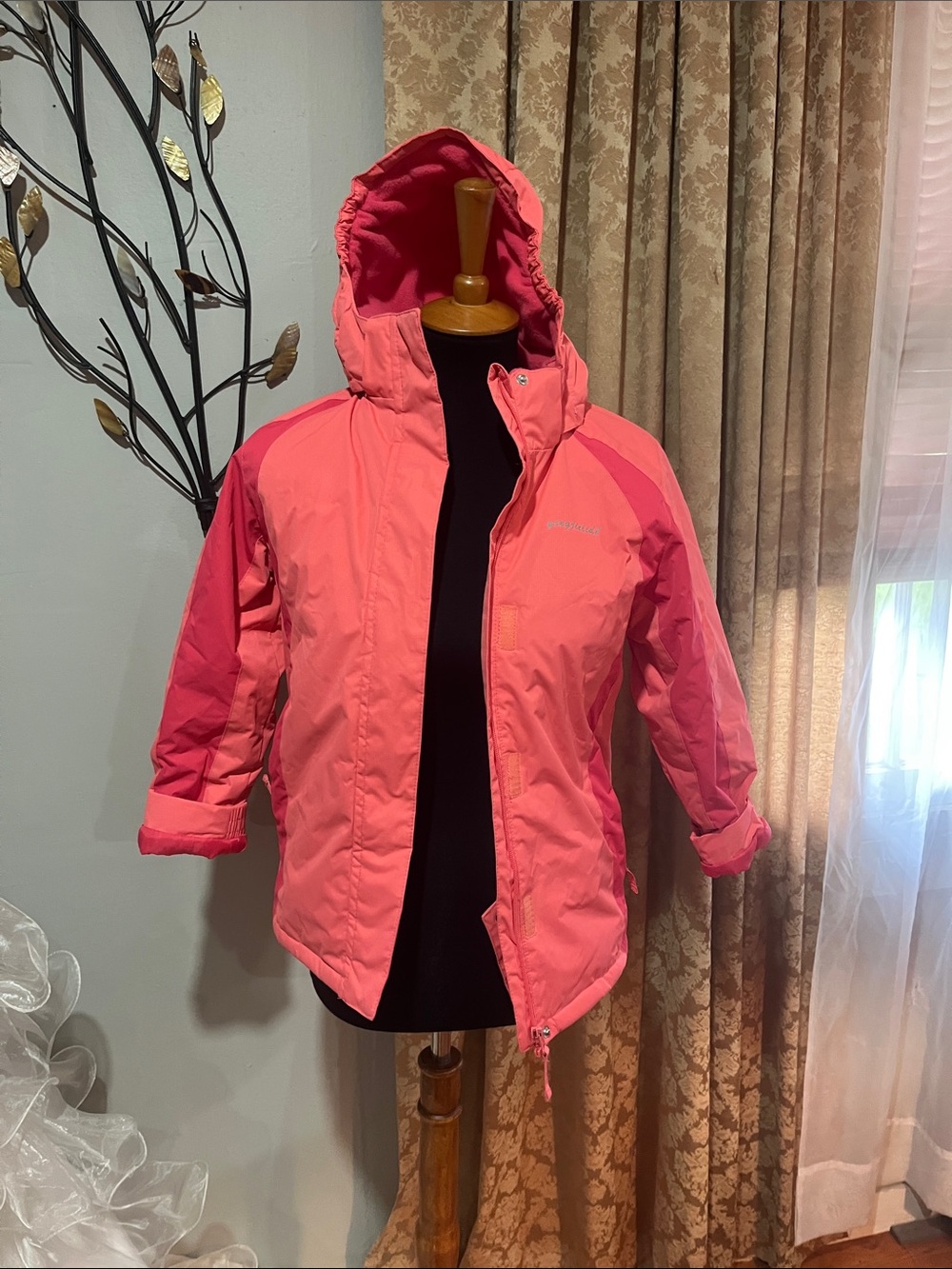 Columbia Kids Pink Hooded Raincoat - Coral/Pink lined